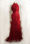 Jesibelle Evening Gown, silk organza with hand cut silk chiffon ruffles, halter neckline, silk lining.